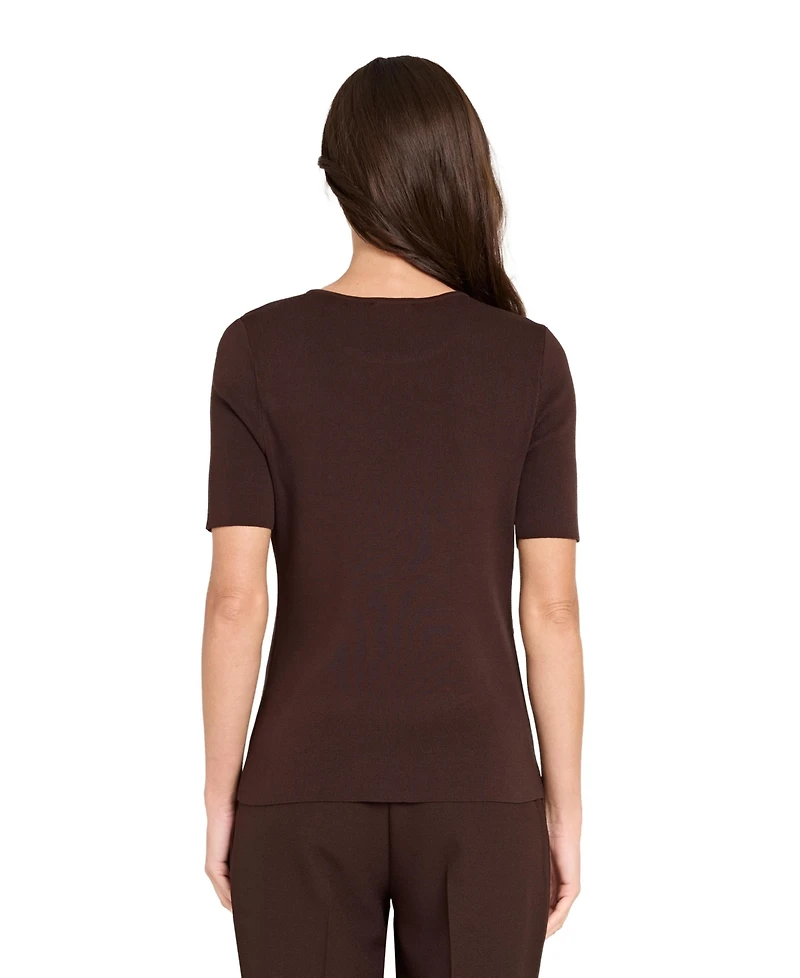 Tahari Asl Women's Petite Fine-Rib Crewneck Sweater T-Shirt
