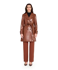 Tahari Asl Women's Faux Leather Six-Button Trench Coat