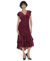 Tommy Hilfiger Women's Burnout Velvet Ruffled High-Low Dress