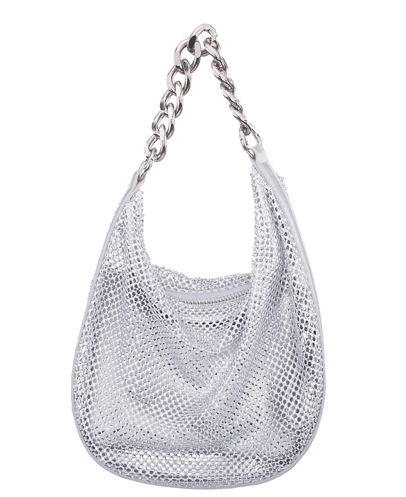 Nina Crystal Mesh Zipper Hobo Bag