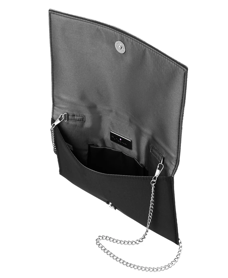 Nina Crystal Embellished Flap Slim Magnetic Snap Clutch