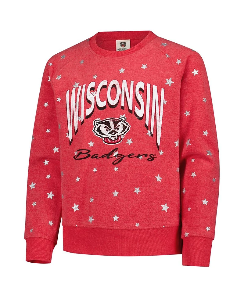 Wes & Willy Big Girls Red Wisconsin Badgers Shimmer Star Reverse Sweatshirt