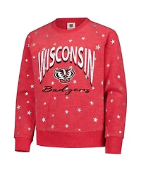 Wes & Willy Big Girls Red Wisconsin Badgers Shimmer Star Reverse Sweatshirt