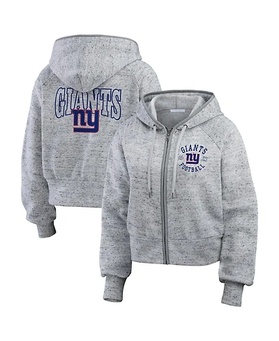 Wear by Erin Andrews Women's Heather Gray New York Giants Speckled Fleece Cropped Full-Zip Hoodie