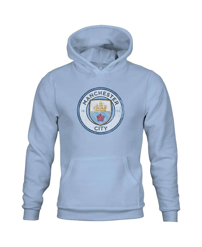 1863FC Big Boys and Girls Sky Blue Manchester City Color Badge Fleece Pullover Hoodie