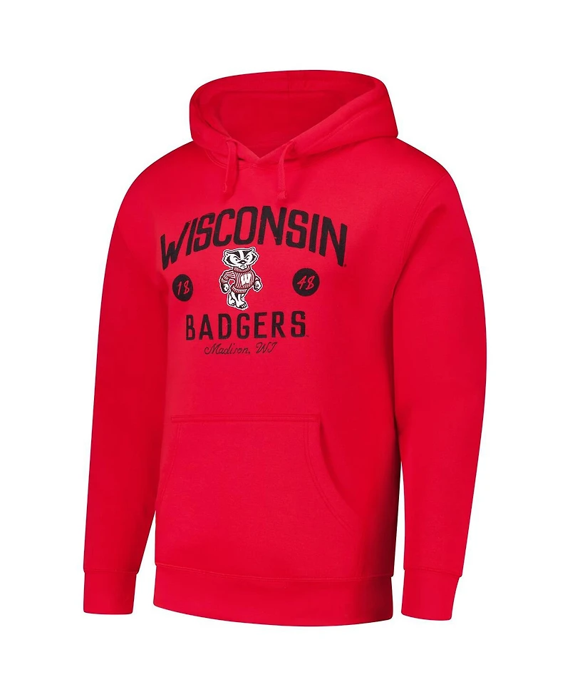 League Collegiate Wear Men's Red Wisconsin Badgers Bendy Arch Essential 2.0 Pullover Hoodie