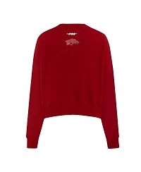Pro Standard Women's Cardinal Arkansas Razorbacks Sequin Boxy Cropped Pullover Sweatshirt