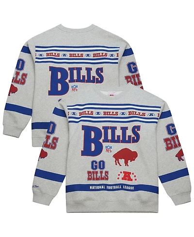 Mitchell & Ness Men's Heather Gray Buffalo Bills All Over Print Fleece Crewneck Sweatshirt