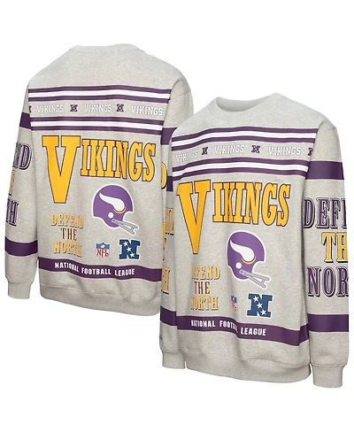 Mitchell & Ness Men's Heather Gray Minnesota Vikings All Over Print Fleece Crewneck Sweatshirt