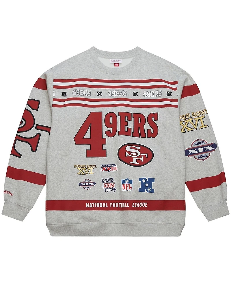 Mitchell & Ness Men's Heather Gray San Francisco 49ers All Over Print Fleece Crewneck Sweatshirt