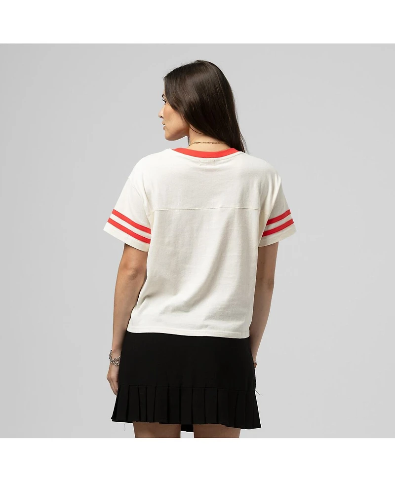 Mitchell & Ness Women's Cream New York Yankees Cooperstown Collection Cropped Yoke T-Shirt