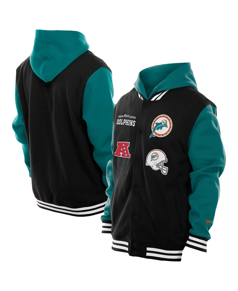 New Era Men's Black Miami Dolphins Full-Snap Fleece Hoodie Jacket