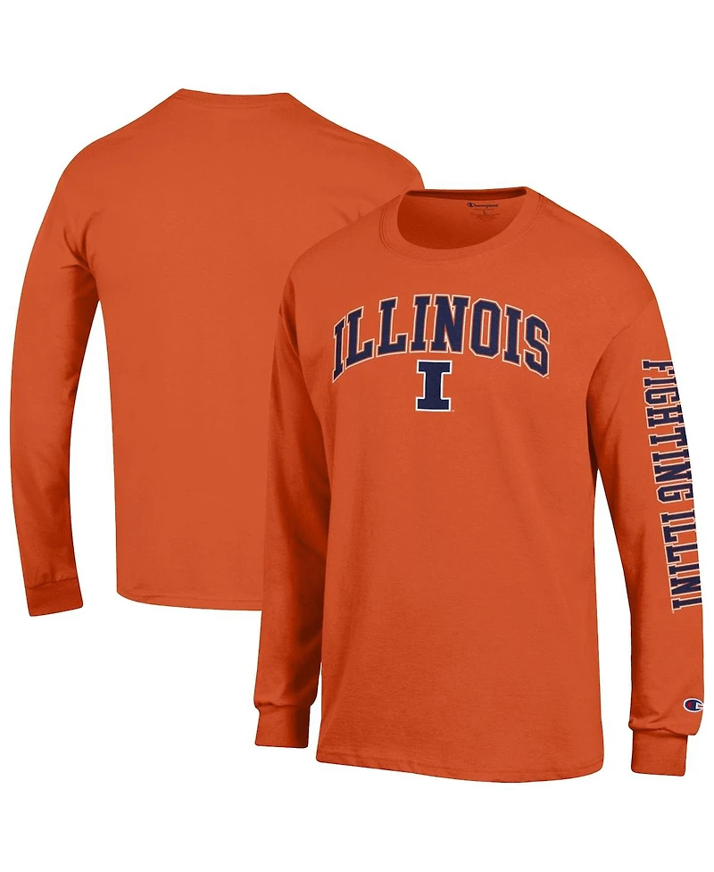 Champion Men's Orange Illinois Fighting Illini Arch Over Logo 2-Hit Long Sleeve T-Shirt