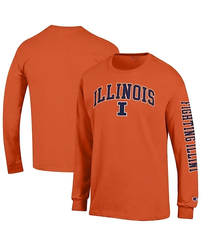 Champion Men's Orange Illinois Fighting Illini Arch Over Logo 2-Hit Long Sleeve T-Shirt