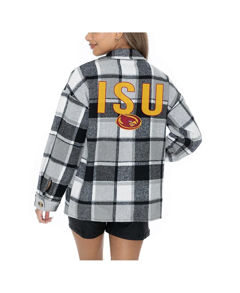 Gameday Couture Women's Grey Iowa State Cyclones Long Sleeve Brushed Plaid Button-Up Overshirt Jacket