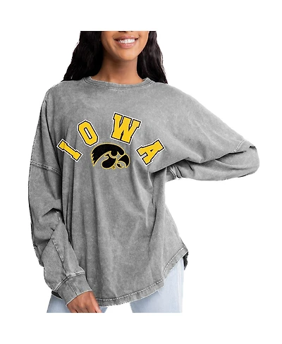 Gameday Couture Women's Gray Iowa Hawkeyes Faded Wash Pullover Sweatshirt