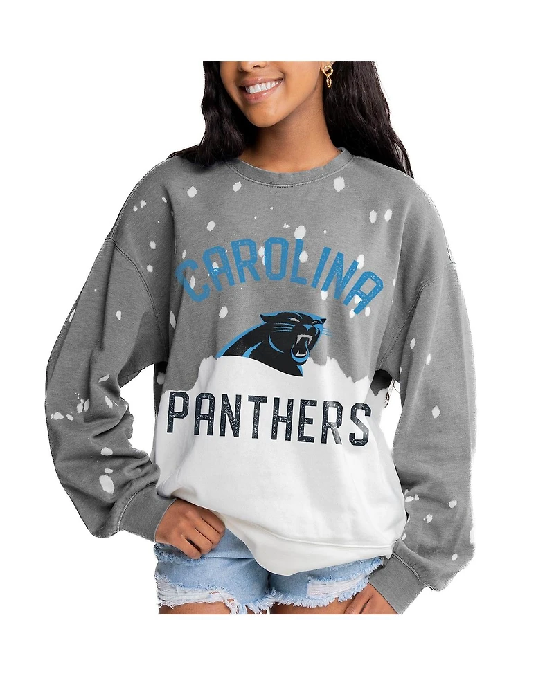 Gameday Couture Women's Gray Carolina Panthers Oversized Coin Toss Faded French Terry Tri-Blend Pullover Sweatshirt