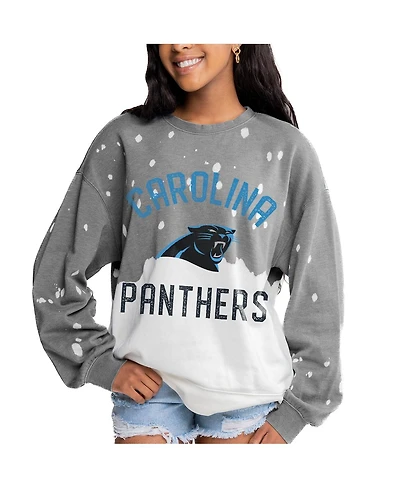 Gameday Couture Women's Gray Carolina Panthers Oversized Coin Toss Faded French Terry Tri-Blend Pullover Sweatshirt