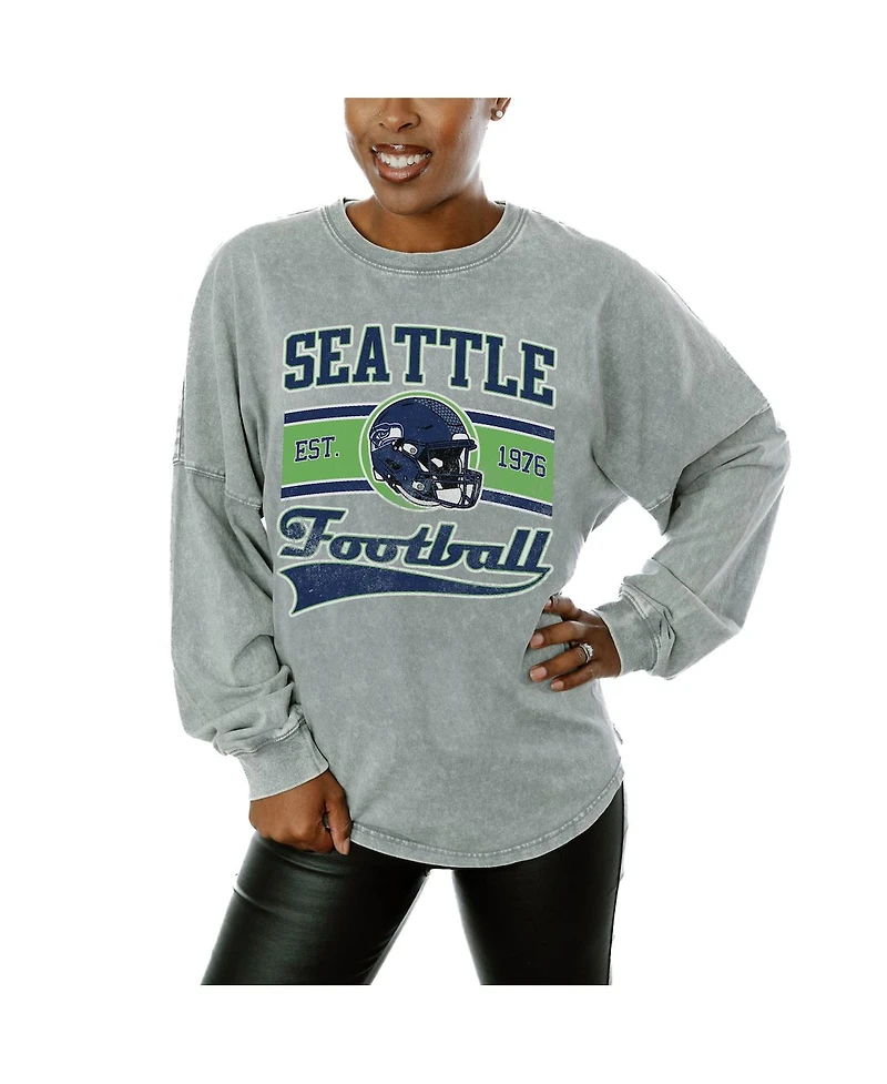 Gameday Couture Women's Gray Seattle Seahawks Snow Wash Oversized Long Sleeve T-Shirt