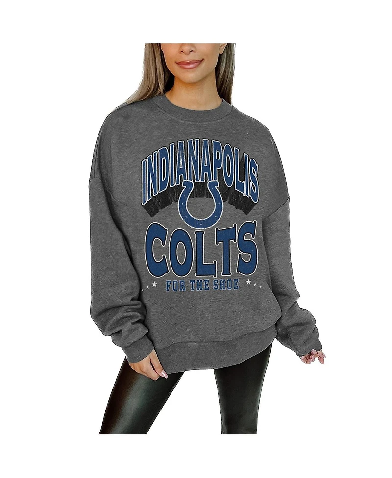 Gameday Couture Women's Charcoal Indianapolis Colts Oversized Long Weekend Premium Fleece Drop Shoulder Pullover Sweatshirt