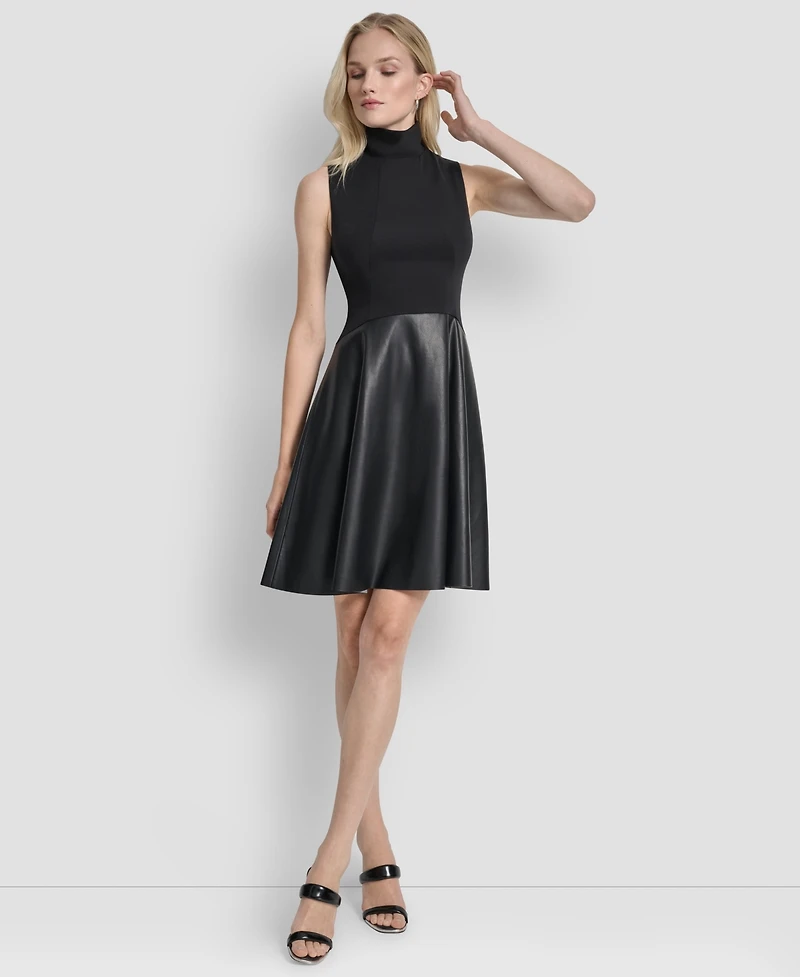 Dkny Women's Sleeveless Mock Neck Fit & Flare Dress