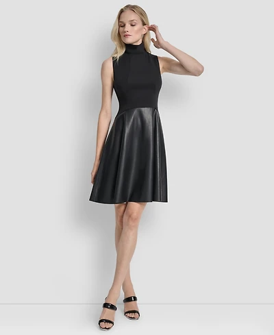 Dkny Women's Sleeveless Mock Neck Fit & Flare Dress