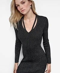 Dkny Women's Long Sleeve Split Neck Sweater Dress
