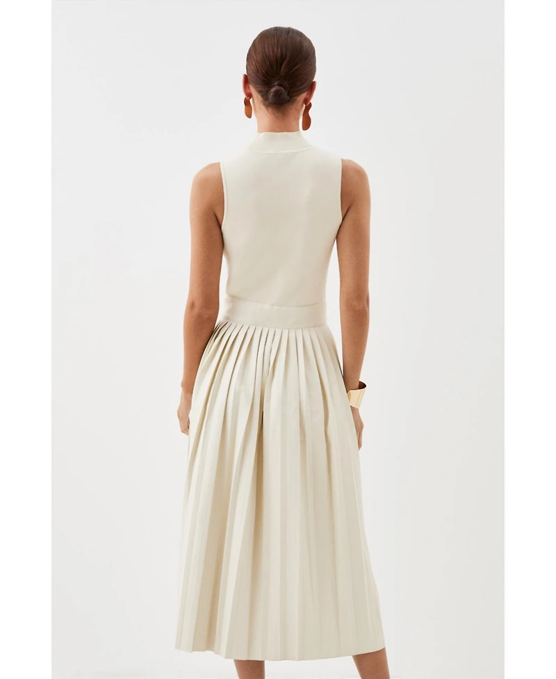 Karen Millen Pu Detailing Sleeveless Midi Dress