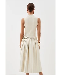 Karen Millen Pu Detailing Sleeveless Midi Dress