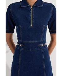 Karen Millen Women's Trim Collared Denim Midi Dress