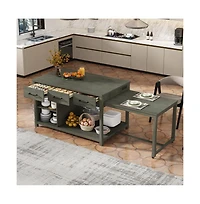 60" Extendable Kitchen Island with Power Outlets, Pull-Out Table & Drawers, Rolling Retro Cart Usb Ports-Maison Boucle