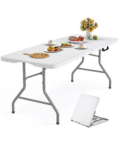 8ft Folding Table Fold-in-Half Long Party Table Collapsible Portable Table with Heavy-Duty Design