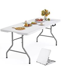 8ft Folding Table Fold-in-Half Long Party Table Collapsible Portable Table with Heavy-Duty Design