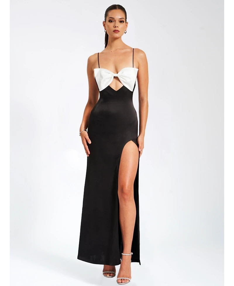 Miss Circle Women Eleanor Black and White Bow Satin Gown