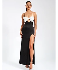 Miss Circle Women Eleanor Black and White Bow Satin Gown