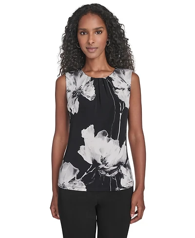 Calvin Klein Women's Sleeveless Pleated Crew Neck Top