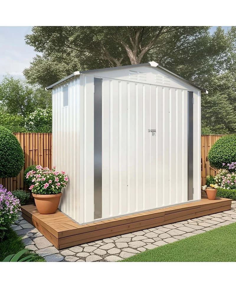 Streamdale Furniture 6x3.5ft Metal Storage Shed Window Lockable Door - White/Gray