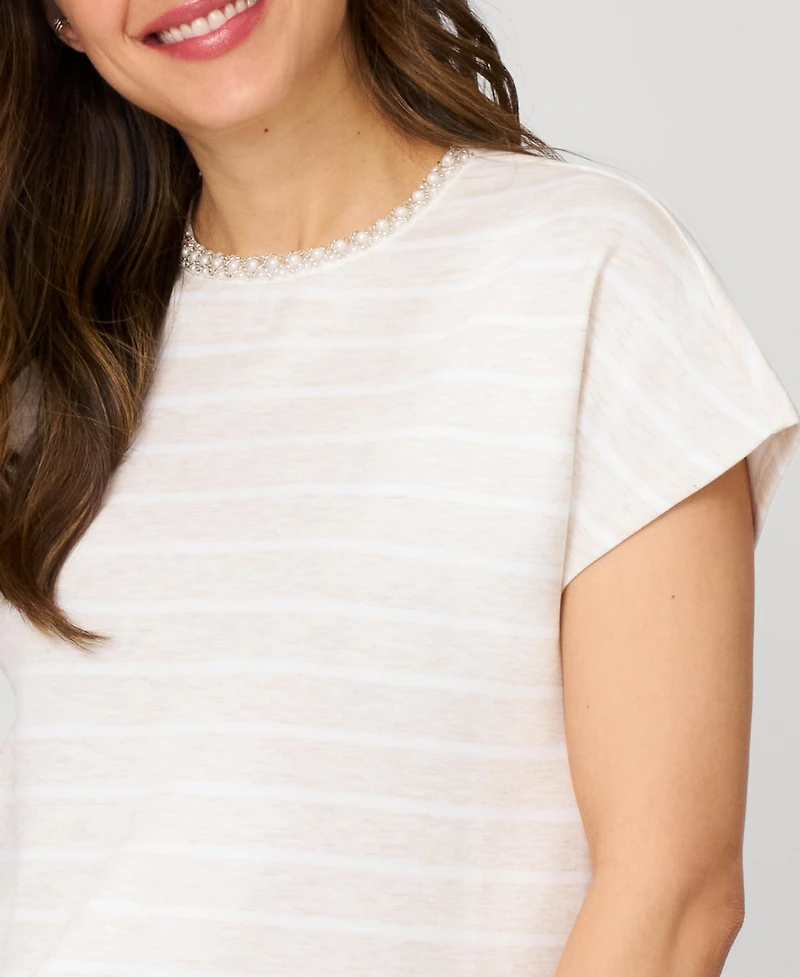 Cable & Gauge Women's Striped Crewneck Relaxed Tee