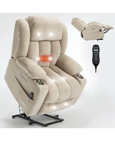 Boyel Living Chenille Power Lift Chair Recliner with 8-Point Vibration Massage and Lumbar Heating