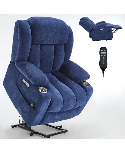 Boyel Living Chenille Power Lift Chair Recliner with 8-Point Vibration Massage and Lumbar Heating