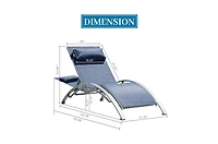 Clihome Outdoor Chaise Lounge Set of 2,Woven Stackable Gray Aluminum Frame Stationary Chaise Lounge Chair with Blue Woven Seat
