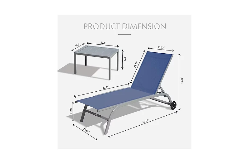 Clihome Chaise Lounge Outdoor Set of 3 -Piece Woven Patio Conversation Set with Blue