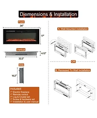 36''Classic Built-in or Wall-Mounted Direct Vent Electric Fireplace