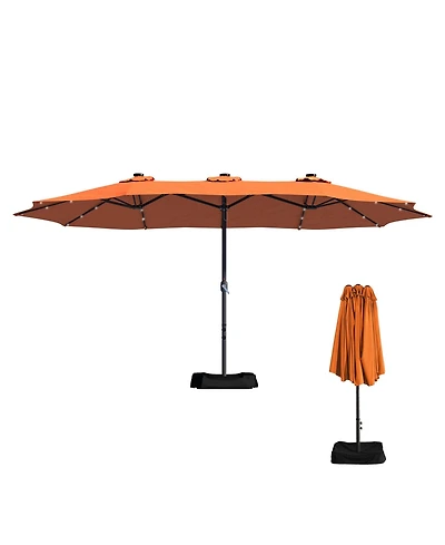 15ft Patio Umbrella with Base Included and Led lights, Outdoor Market Extra Large Umbrella, Pool Umbrella For Deck, Pool, Garden, Lawn
