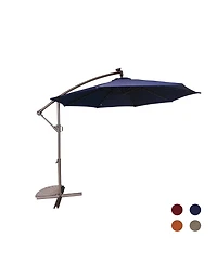 10ft Patio Umbrella with Led Lights, Outdoor Offset Cantilever Umbrella, Infinite Tilt, Crank and Cross Base，Orange
