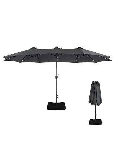 15ft Patio Umbrella with Base Included and Led lights, Outdoor Market Extra Large Umbrella, Pool For Deck, Pool, Garden, Lawn