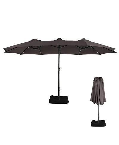 15ft Patio Umbrella with Base Included and Led lights, Outdoor Market Extra Large Umbrella, Pool For Deck, Pool, Garden, Lawn