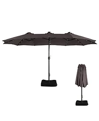 15ft Patio Umbrella with Base Included and Led lights, Outdoor Market Extra Large Umbrella, Pool For Deck, Pool, Garden, Lawn