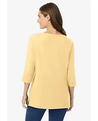 Woman Within Plus Perfect Three-Quarter Sleeve Boatneck Tee