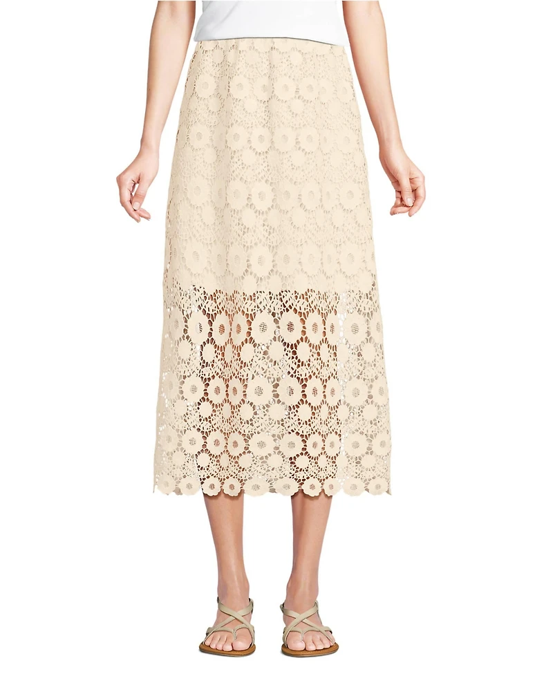 Lands' End Women's Lace Overlay Midi Skirt